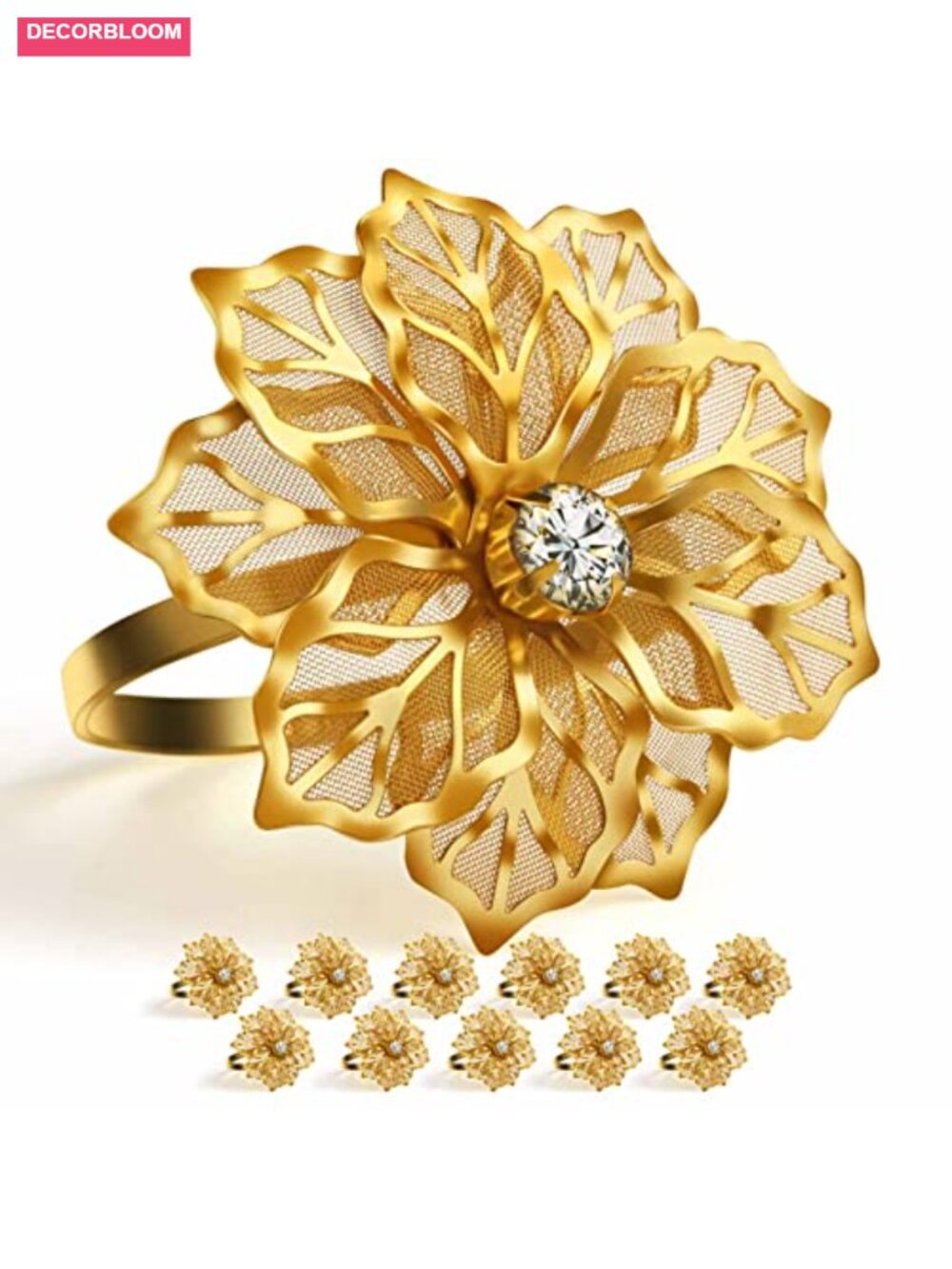 Flower Napkin Rings Holders Rhinestone Table Decor Set of 12